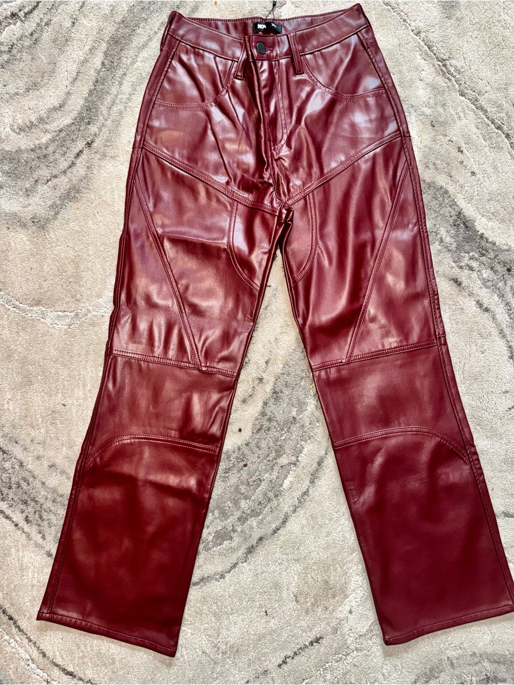 Fashion Nova Wine Faux Leather Wide-Leg Pants